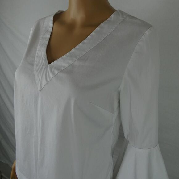 WHBM White House Black Market V Neck Bell Layered Sleeve Blouse Top Romantic 4 - Picture 2 of 11